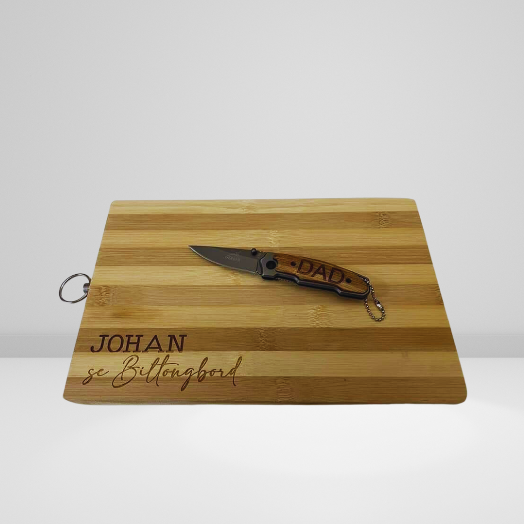 Small Engraved Biltong board & Gerber knife