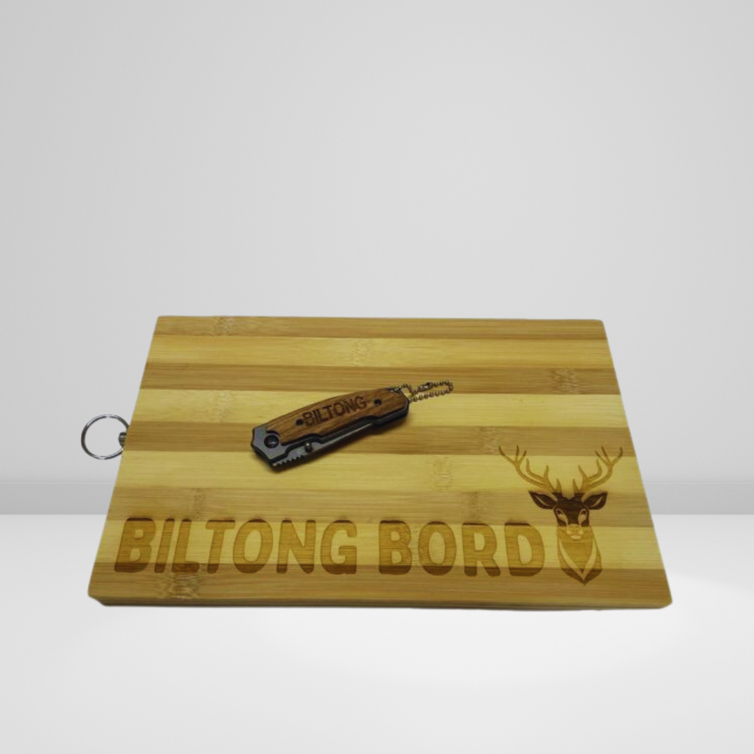 Small Engraved Biltong board & Gerber knife