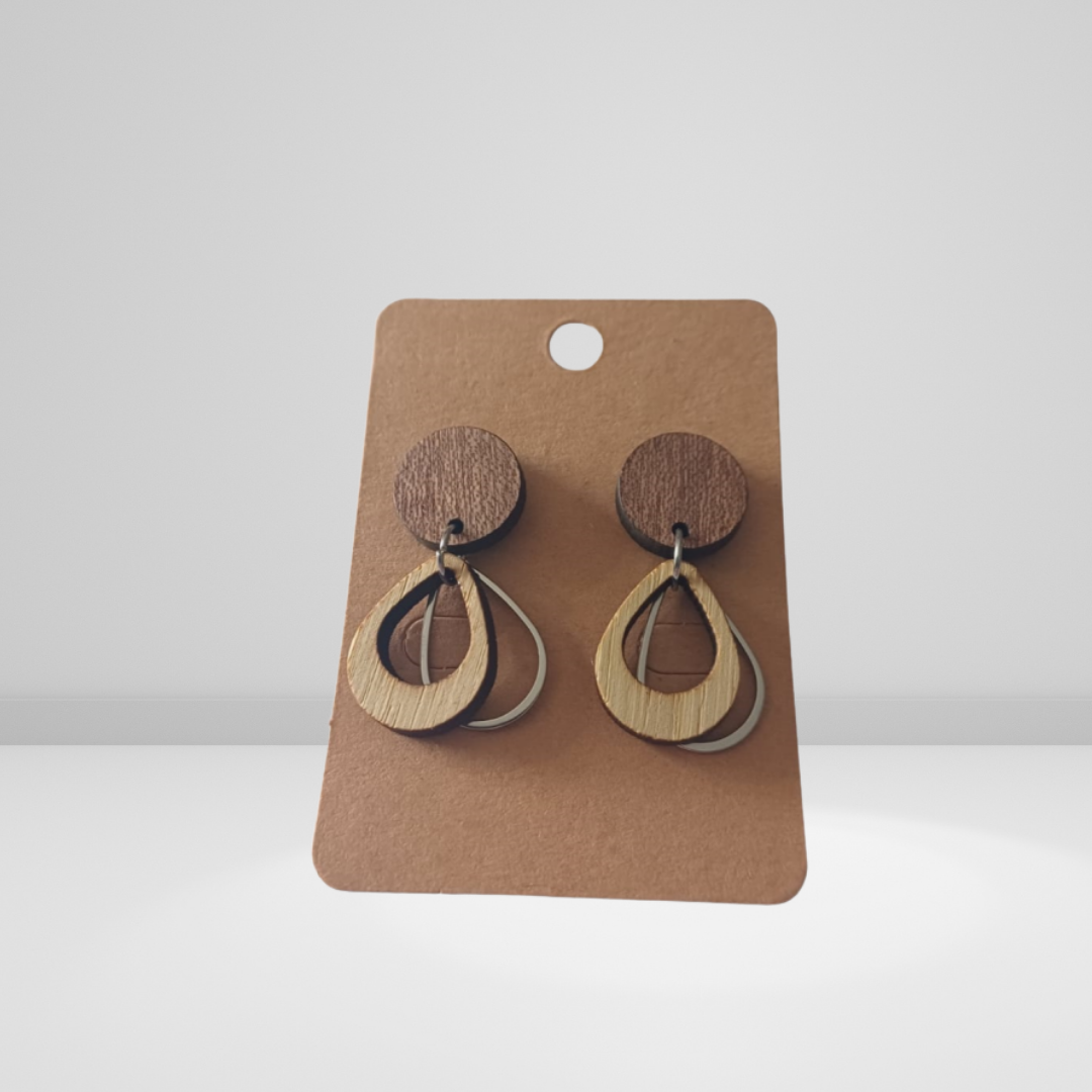 Stainless steel Wood & Leather Earrings