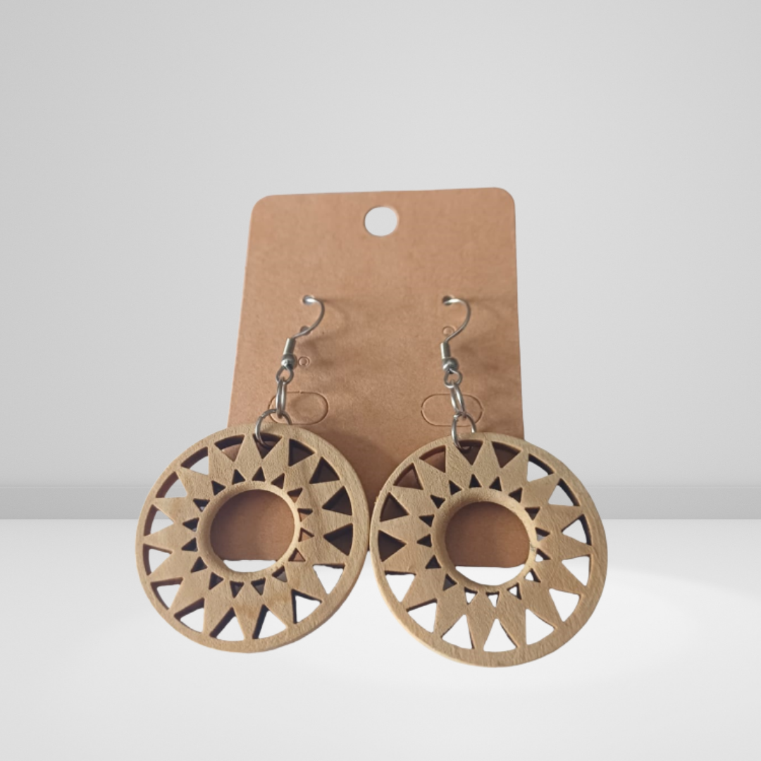 Stainless steel Wood & Leather Earrings