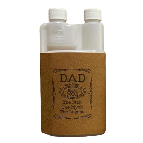 Plastic 500ml Squeezy Bottle with Engraved Leather Cover - Dad