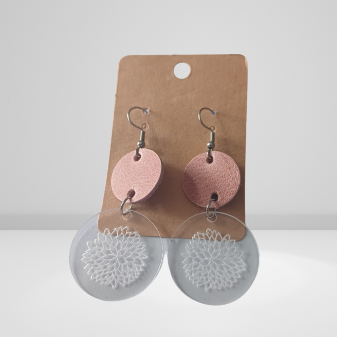 Stainless steel Wood & Leather Earrings