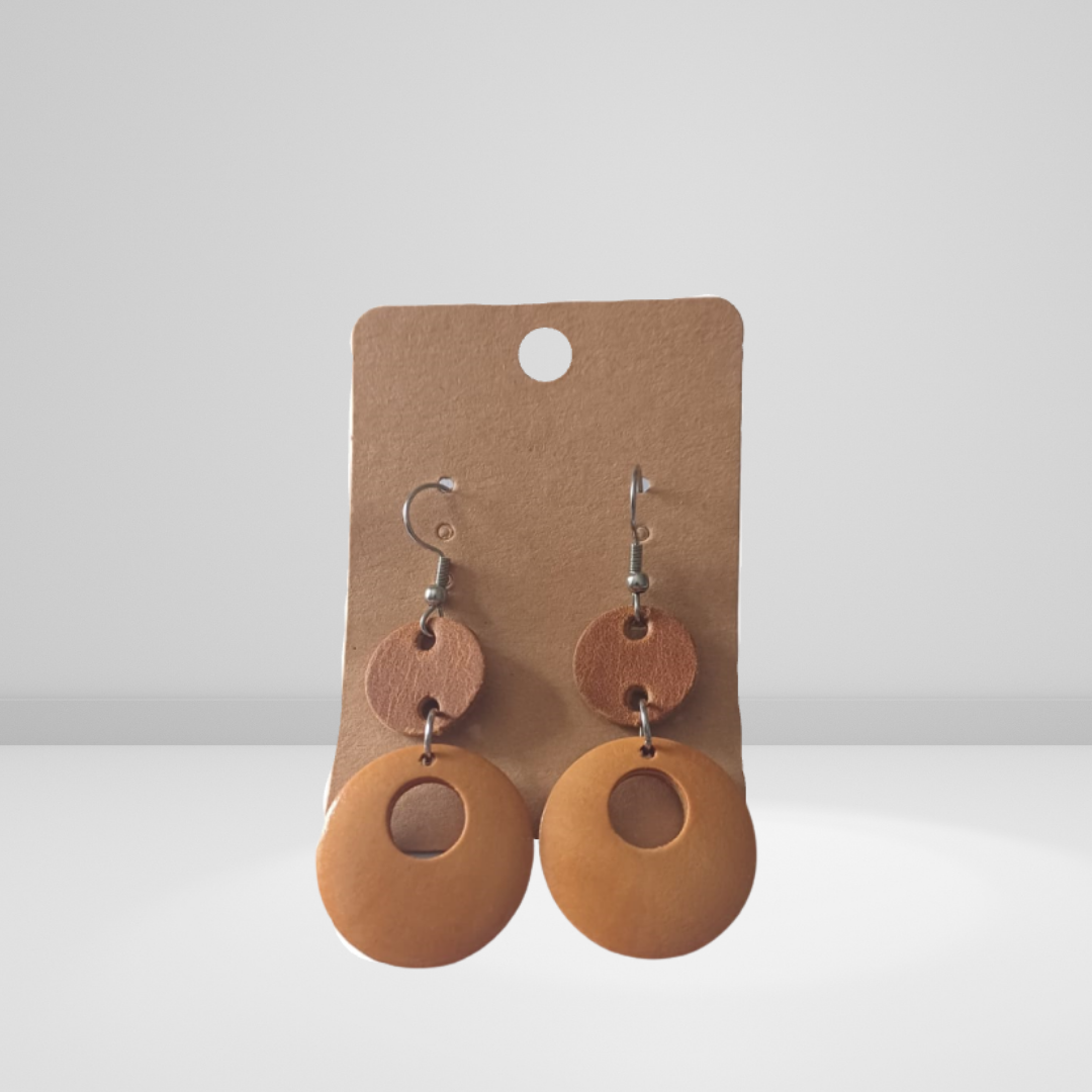 Stainless steel Wood & Leather Earrings