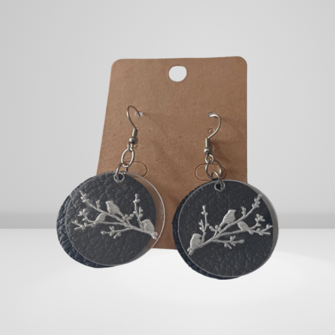 Stainless steel Wood & Leather Earrings