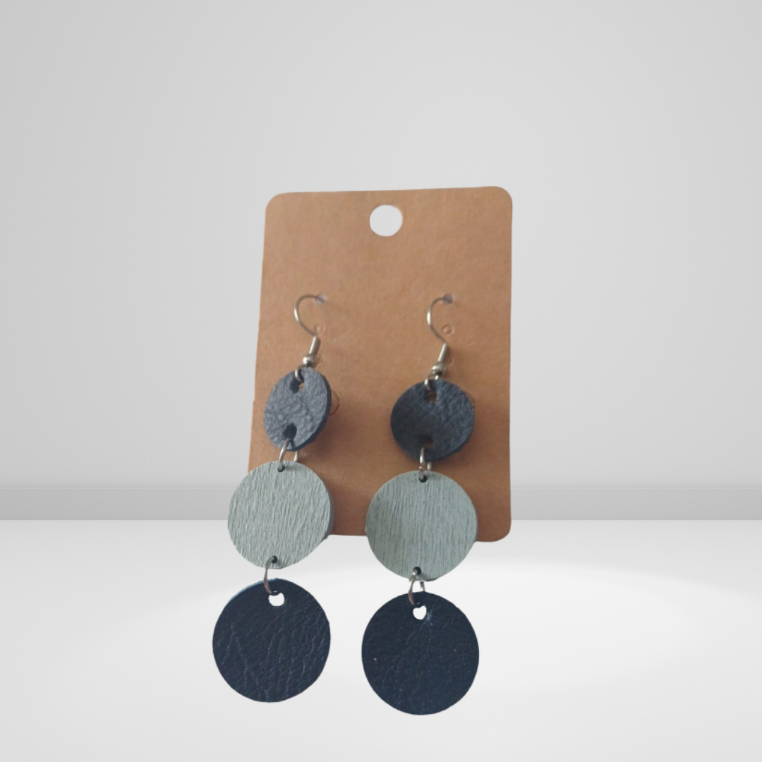 Stainless steel Wood & Leather Earrings