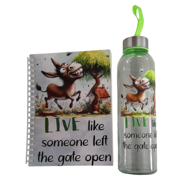 Personalized A5 Notebook & 500ml Glass or Plastic Waterbottle Combo