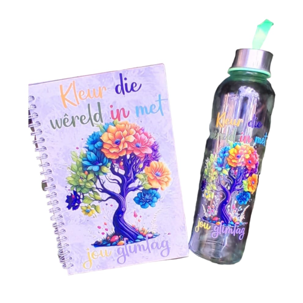 Personalized A5 Notebook & 500ml Glass or Plastic Waterbottle Combo