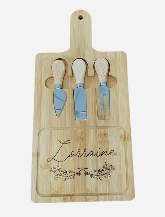 Personalized Engraved Cheese Board with Utensils