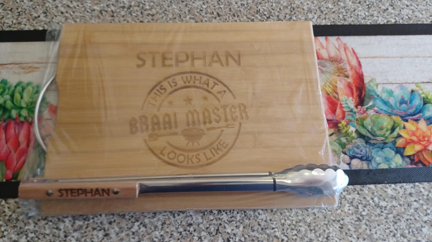 Personalized Cutting Board & Engraved Braai Tong