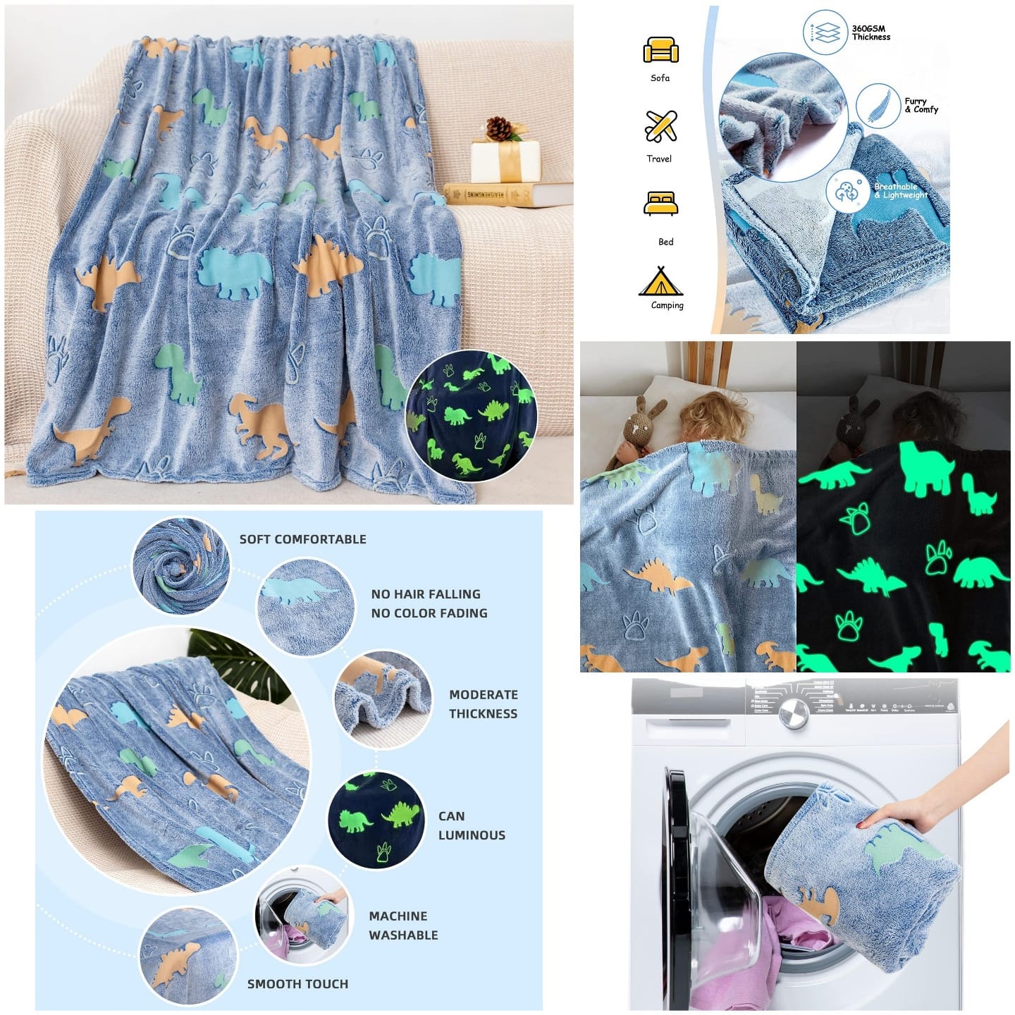 Dinosaur Glow In The Dark Blanket