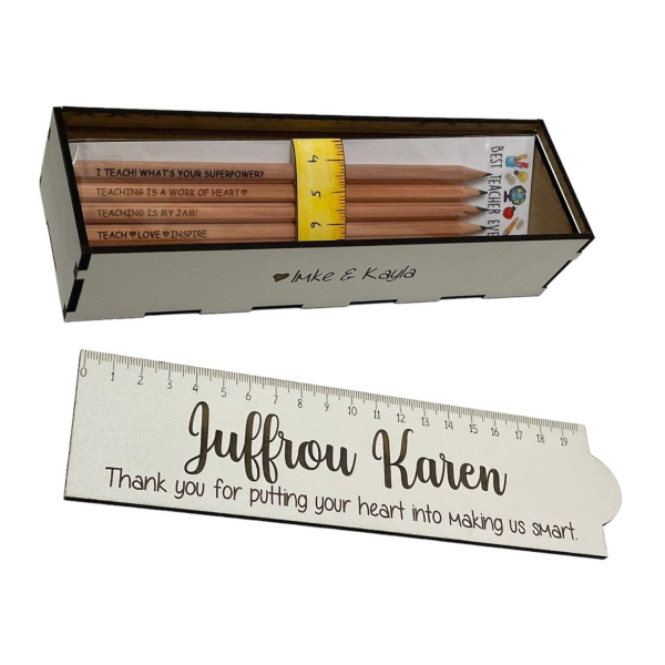 Personalized Teacher Pencil Box with 5 engraved pencils