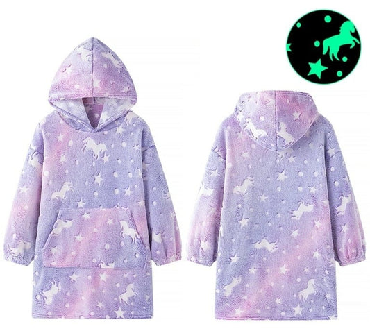 Kids Purple Unicorn Glow In The Dark Hoodie