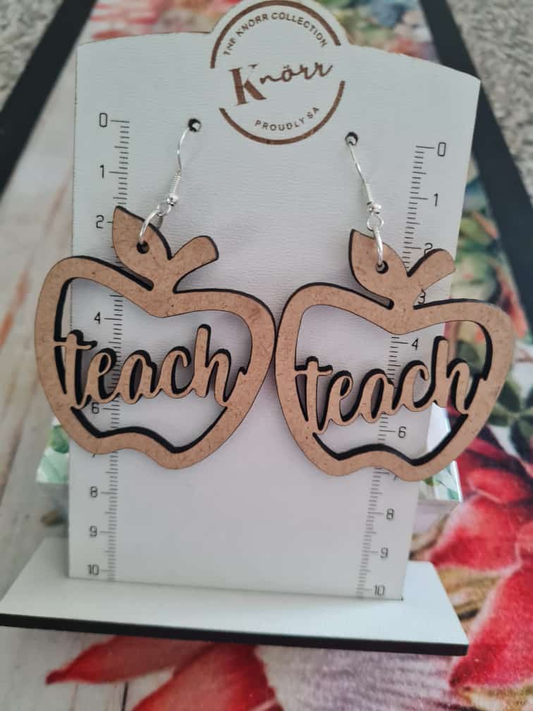 Teacher Lasercut Earrings - Plain Brown Wood