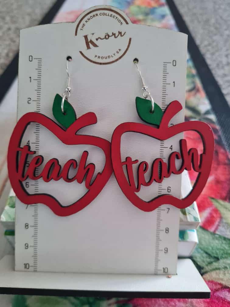 Teacher Lasercut Earrings - Red & Green