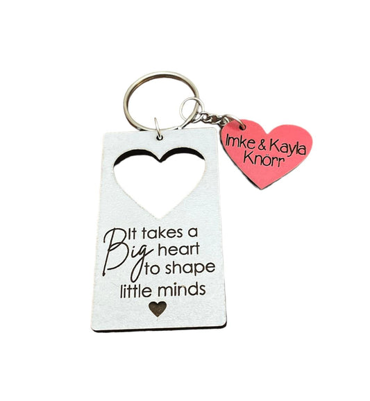 Engraved White Lazercut Heart Keyring - Teacher