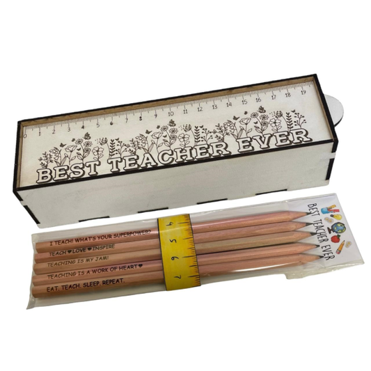 Standard Engraved Teacher Pencil Box with 5 engraved pencils