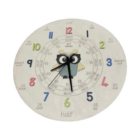 Owl Design Wall Clock - Teaching Time with Automatic Dial Pointers