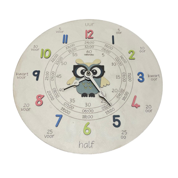 Owl Design Wall Clock - Teaching Time with manual dial pointers