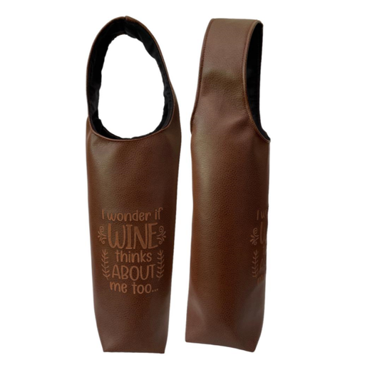 Engraved Leather Wine Bag